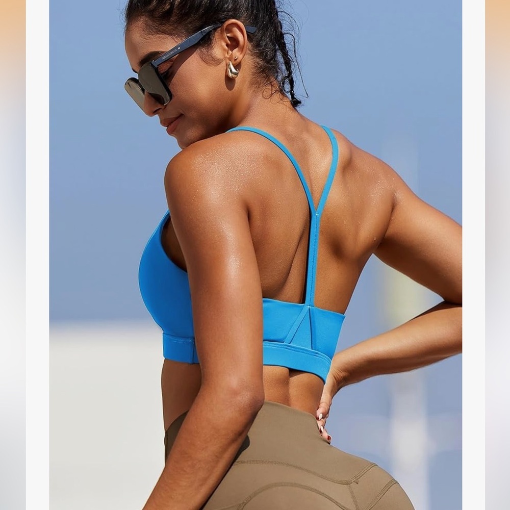 NWT RUNNING GIRL Sports Bra Y-Back Workout Bra Padded Supportive Bright Blue XL